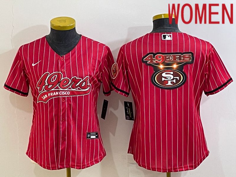 Women San Francisco 49ers Blank Red stripe 2022 Nike Co branded NFL Jersey->women nfl jersey->Women Jersey